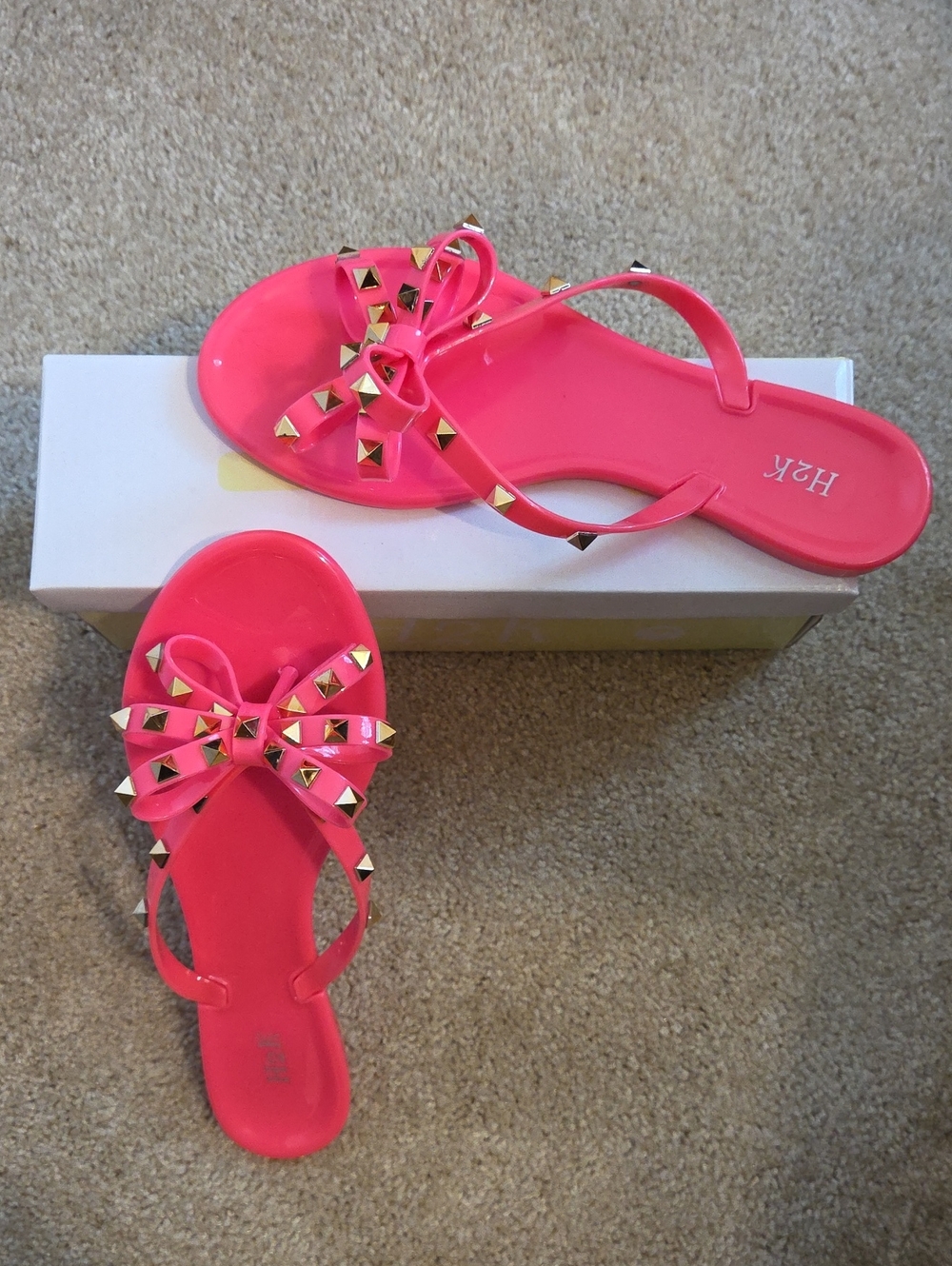 NEW Hot Pink Bow Jelly Sandals with Gold Rockstar Studs